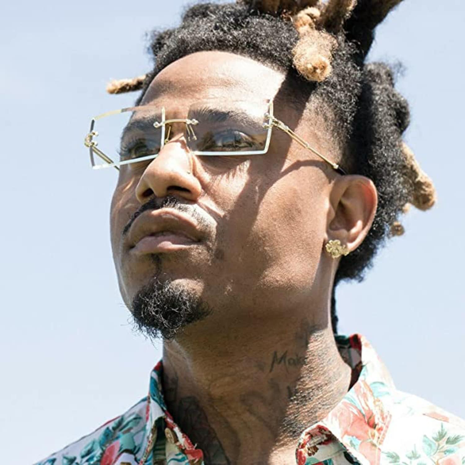 Rimless Rectangle Sunglasses Women Men Trendy Square Y2K Glasses Retro Frameless Eyewear Gradient Lens(Clear) - Image 2