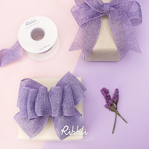 Vista 55 de Ribbli Cinta con alambre de arpillera azul marino, 2-1/2 pulgadas x 10 yardas continuas, cinta con borde con alambre para lazo grande, corona