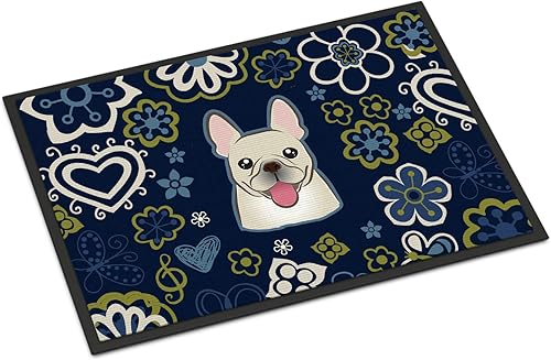 Miniatura 105 de Caroline's Treasures BB1449JMAT - Tapete de bienvenida de carlino negro, 24 x 36 pulgadas, tapete azul para puerta delantera, para interiores