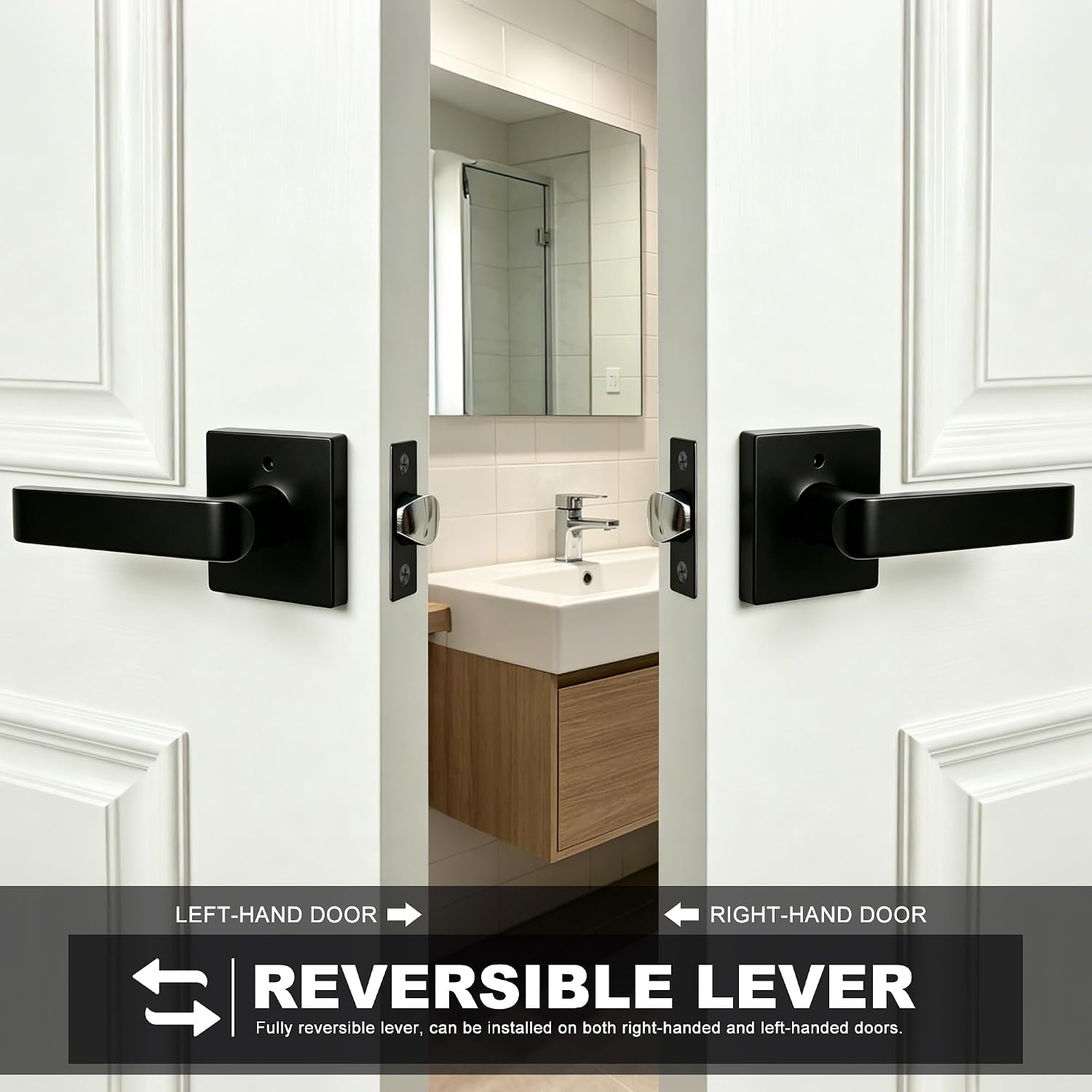 Interior Privacy Door Lever, Matte Black 1 Pack | Reversible Keyless Heavy Duty Door Handle Set with Lock for Bedroom and Bathroom