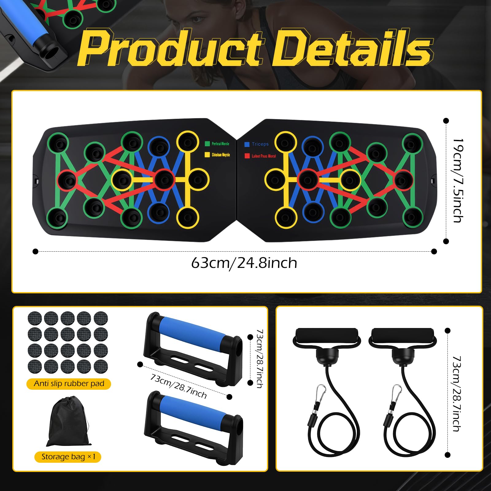 24 en 1 Planche Push Up, Pompe Musculation, Planche a Pompe Sport Pliable avec Poignées, 2 Corde de Tension, 20 Pads Adhésifs, Sac, Capacité Charge 150kg, Appareil Musculation Maison Entraînement