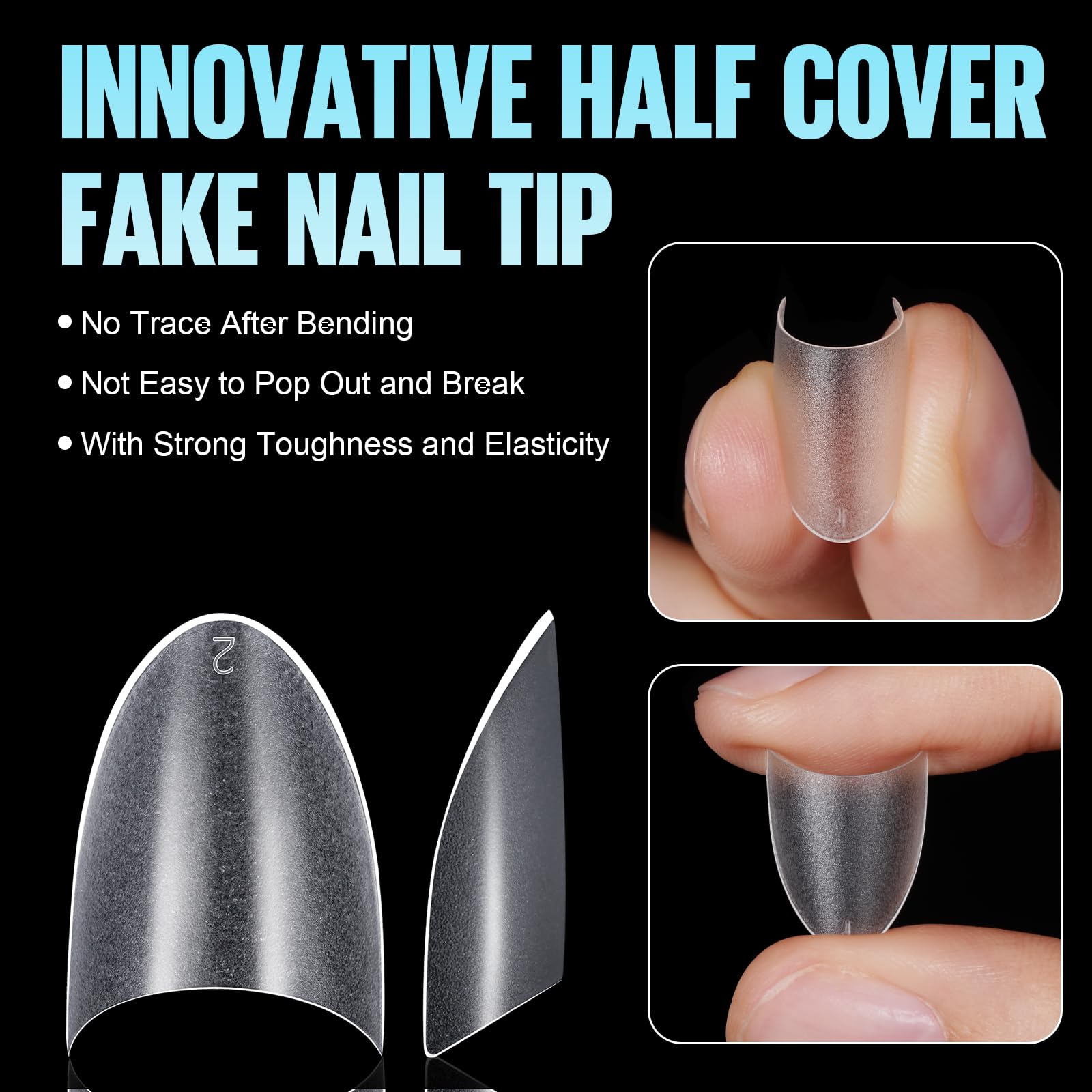 TOMICCA Short Almond French Edge Nail Tips, 240pcs Half Cover False Nails, Clear Matte False Nails, Acrylic Nail Tips - Image 3