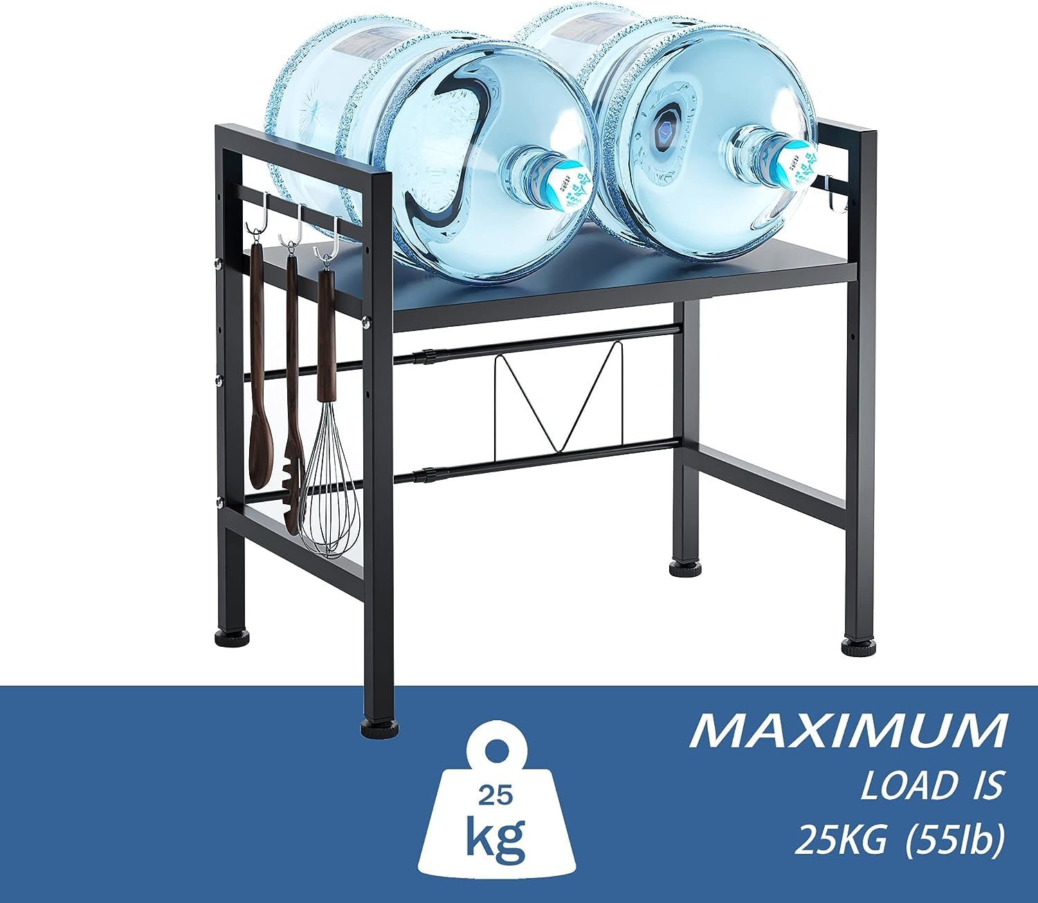 Mensola Microonde Estensibile, 2 Livelli Regolabile Scaffale, Acciaio Carbonio Ripiano Contatore Cucina Organizzatore 6 Ganci, Carico Pesante 60lbs (Nero)