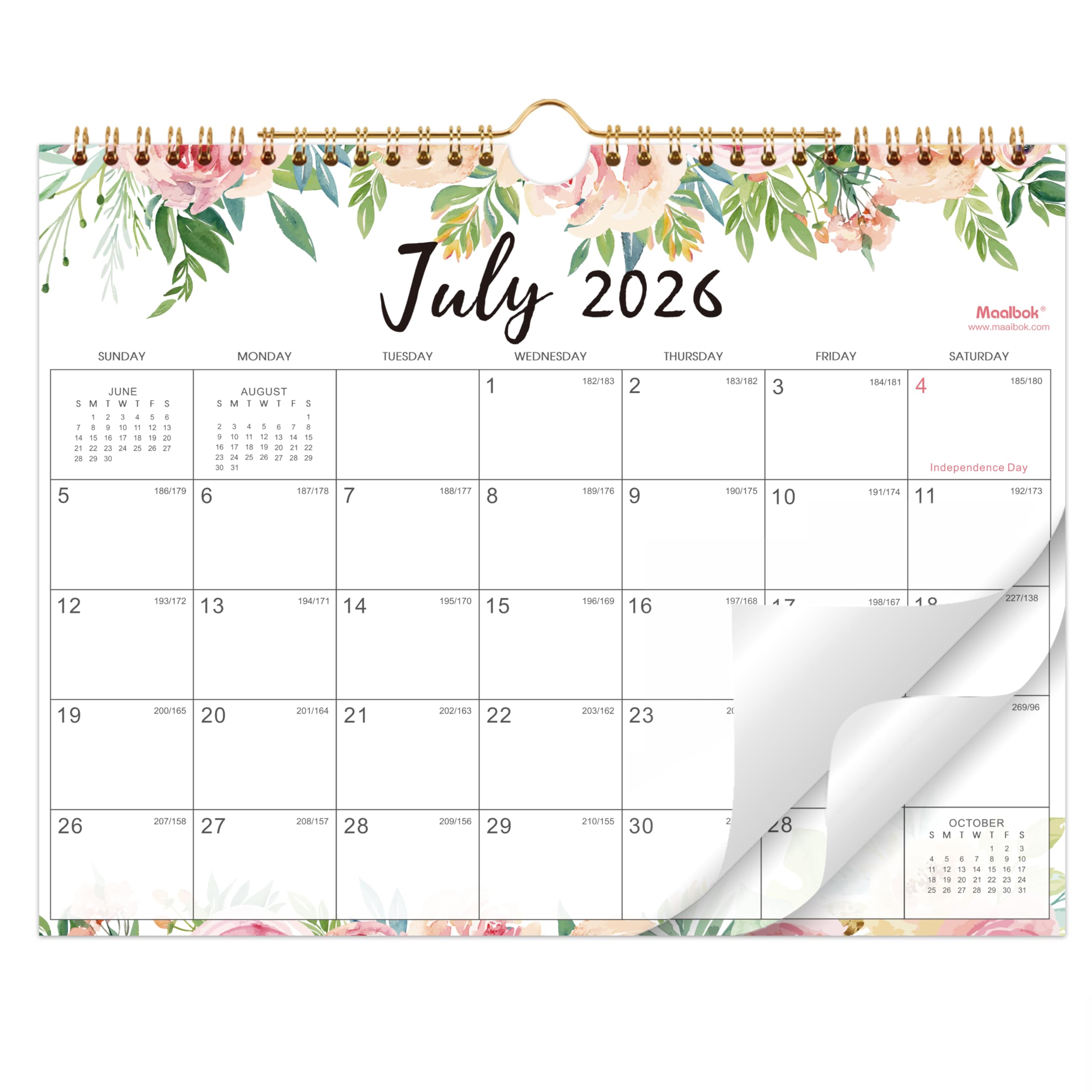 Calendar 2026-2027 - July 2026 - December 2027, Wall Calendar 2026-2027, 11" x 8.5", 18 Months Wall Calendar, Writing Blocks, Julian Dates, Spiral Bound