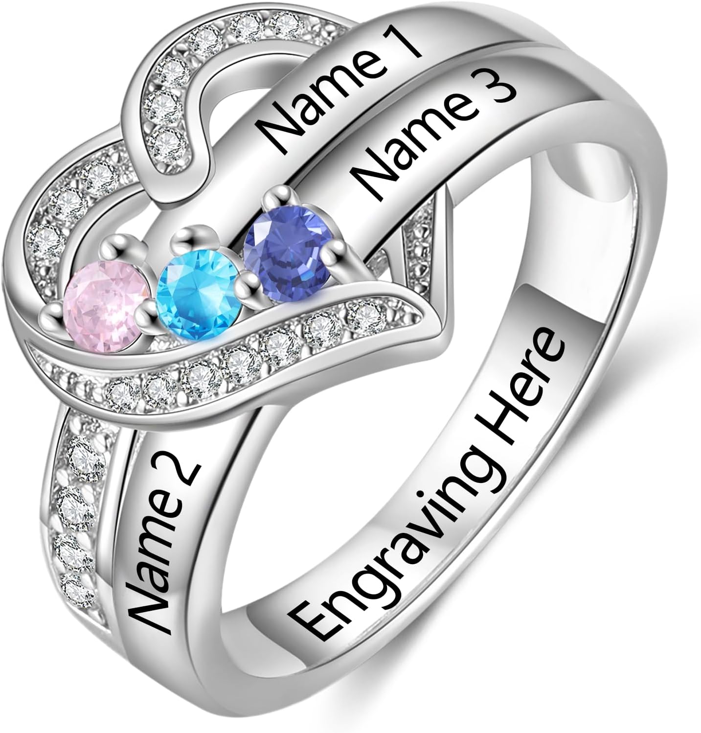 Custom Name Birthstone Rings for Women, 925 Sterling Silver Personalized Mothers Ring with 1-7 Birthstones, Promise Rings for Her Mother’s Day, Birthday, Christmas Gifts for Mom Wife Grandma