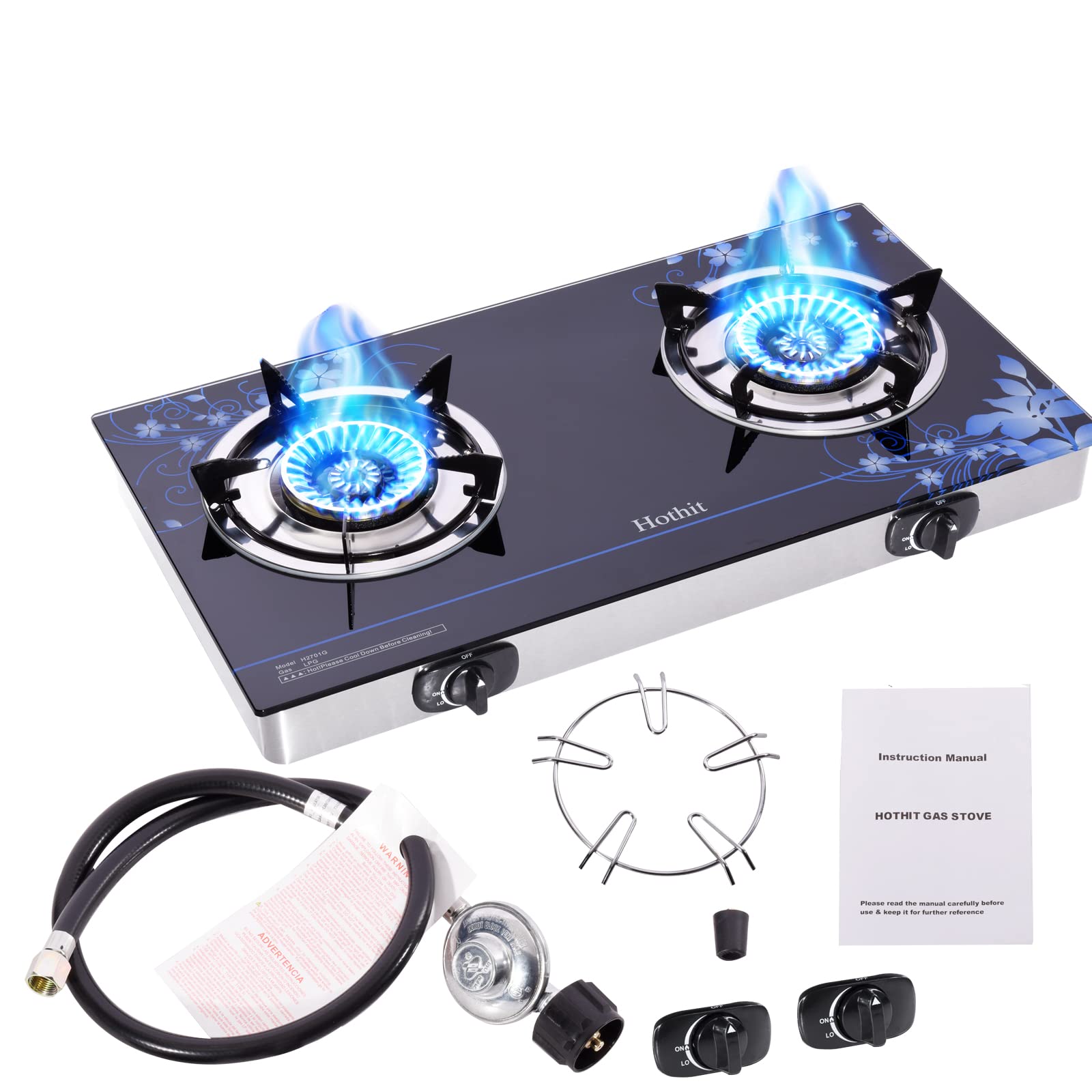 Hothit Gas Cooktop 2 Burner Outdoor Propane Stove, 28600 BTU, Portable