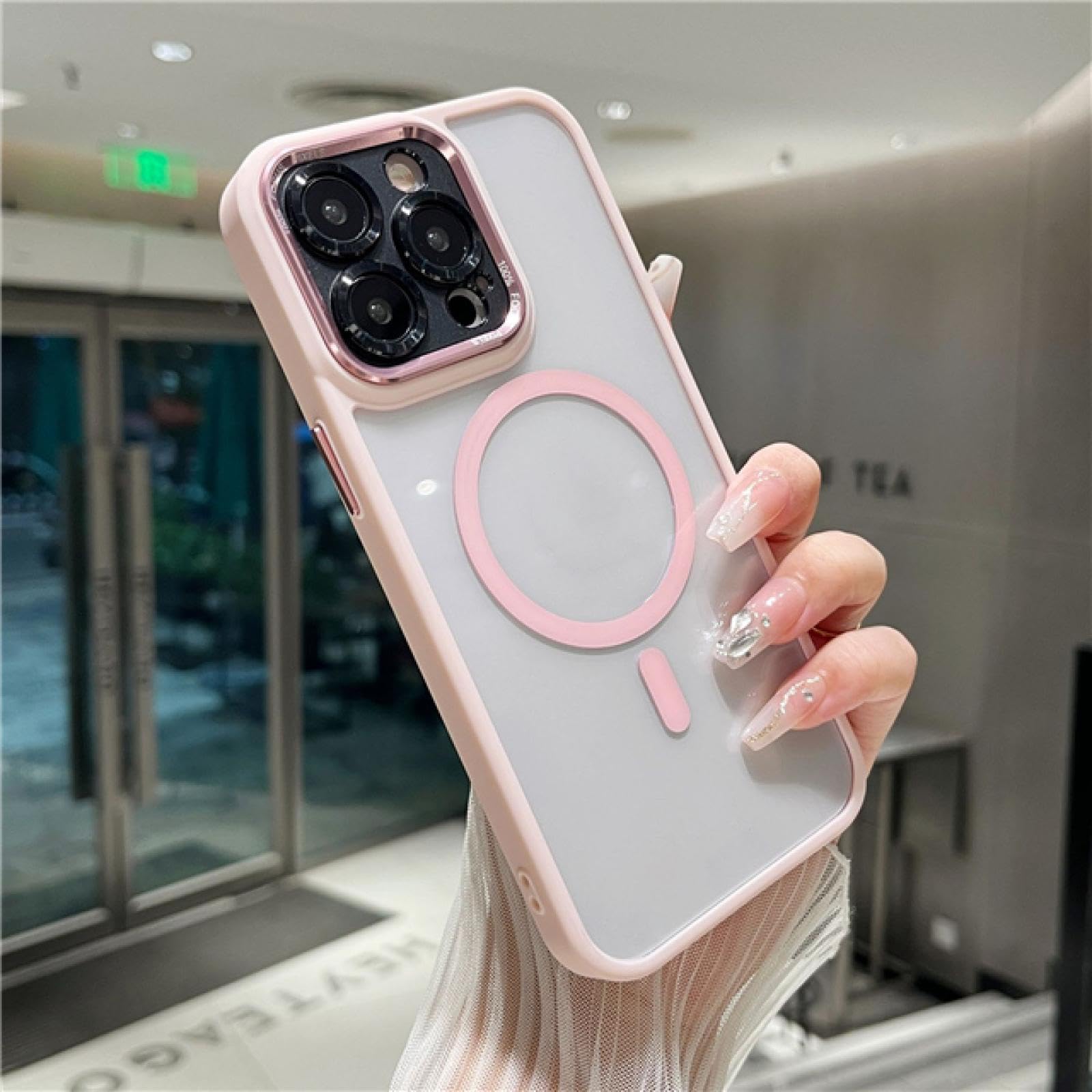 Coque de protection magnétique transparente rose iPhone 14 Pro Max incassable - 7