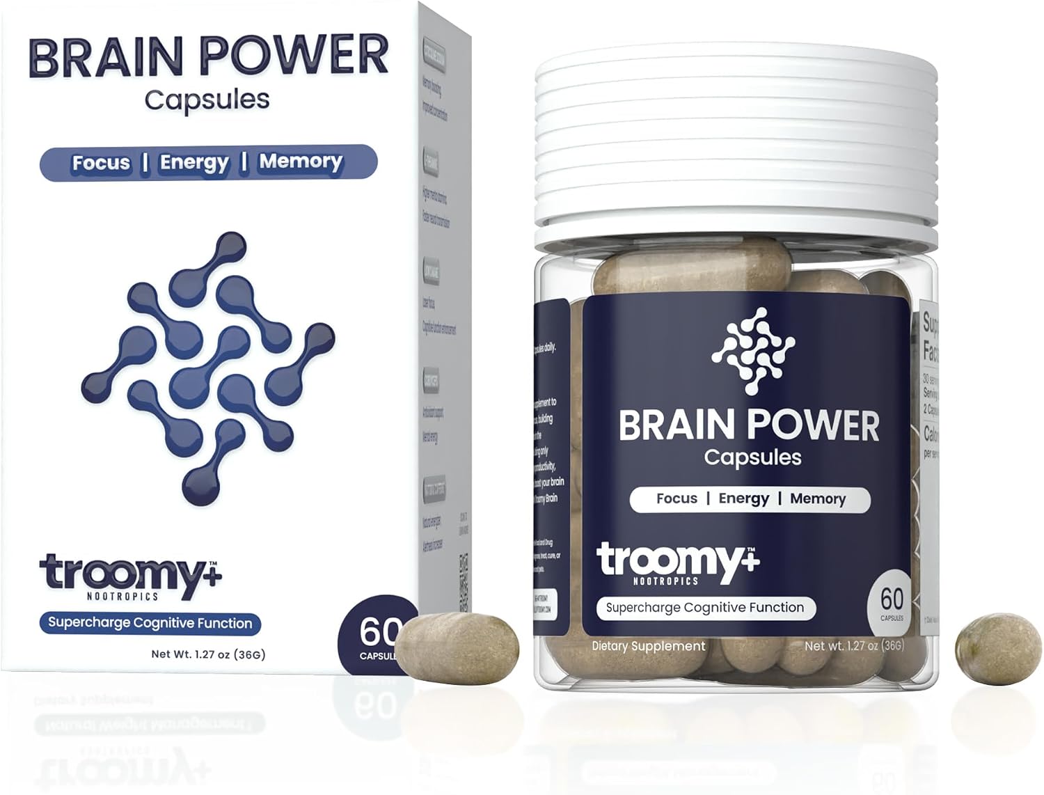 Troomy Brain Supplements for Memory and Focus, Daily Wellness Supplement with Citicoline, Lion’s Mane, and Cordyceps - Plant-Based Formula for Routine Support, Everyday Balance - 60 Capsules
