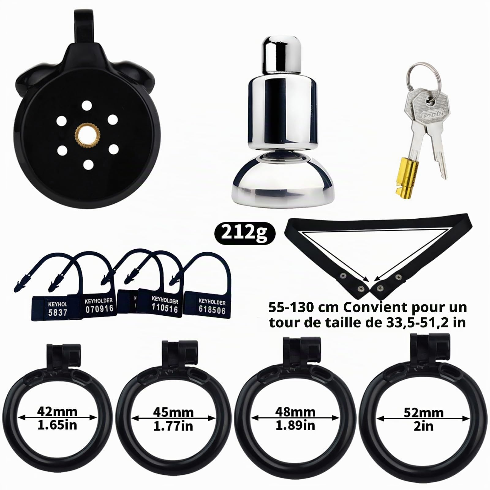 Cage de Chasteté Inversée Cage Chastetée avec Prte Urinoir et 4 Anneaux Différents Ceintures de Chasteté avec Serrure Invisible et Ceinture pour Restreindre le Pénis d'un Homme Sex Toys (B,Black)