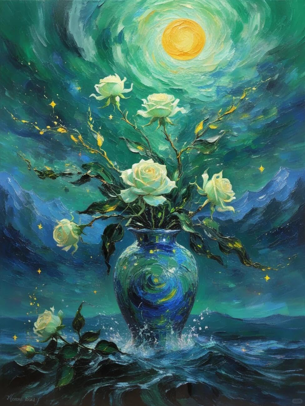 Henypt Pre Printed Cross Stitch Kit Roses in a vase Flowers DIY Needlepoint Set for Beginners The Elderly with Accessories Home Wall Art 14CT 80x100cm