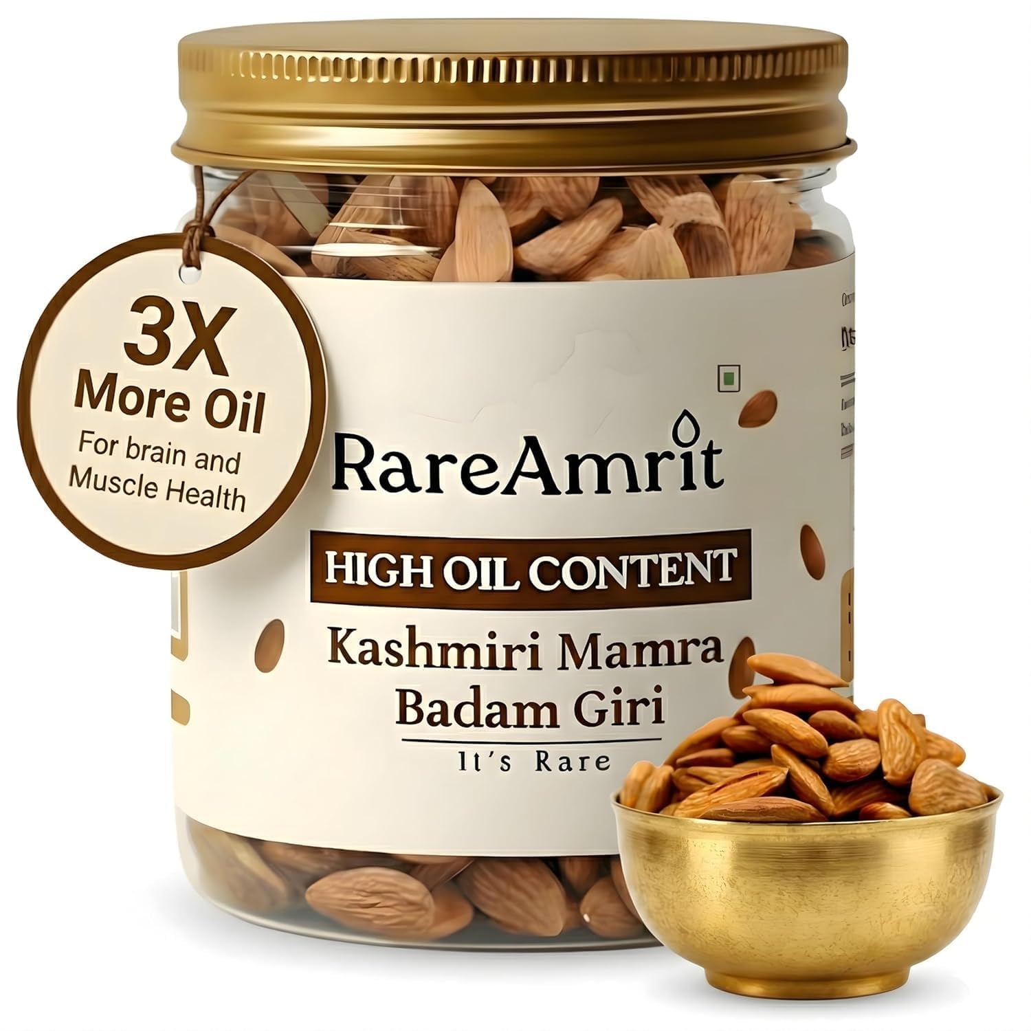 Rareamrit Curved Special Kashmiri Mamra Almonds 250g| Handpicked from Kashmir Farms | Premium High Oil Content | Boosts Memory, Immunity & overall Strength |Mamra Badam Giri or Almond Giri