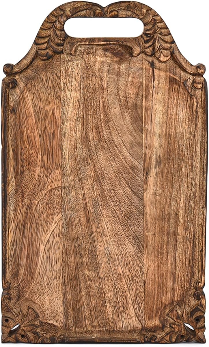 Kaizen Casa Cutting Board Hand Carved Mango Wood Chopping & Serving Board With Handle for Kitchen, Dining Table & Outdoor Use (15" X 9" X 1")