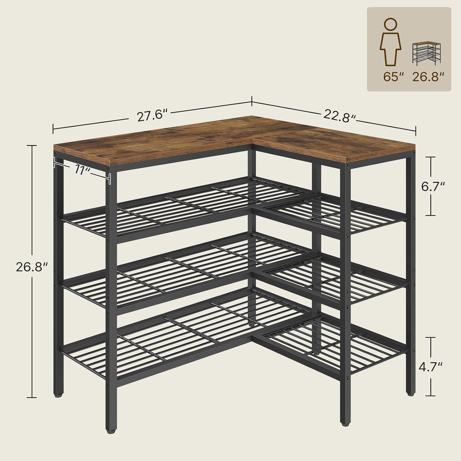 YATINEY 4-Tier Shoe Rack, L-Shaped Shoe Organizer for Corner, Freestanding