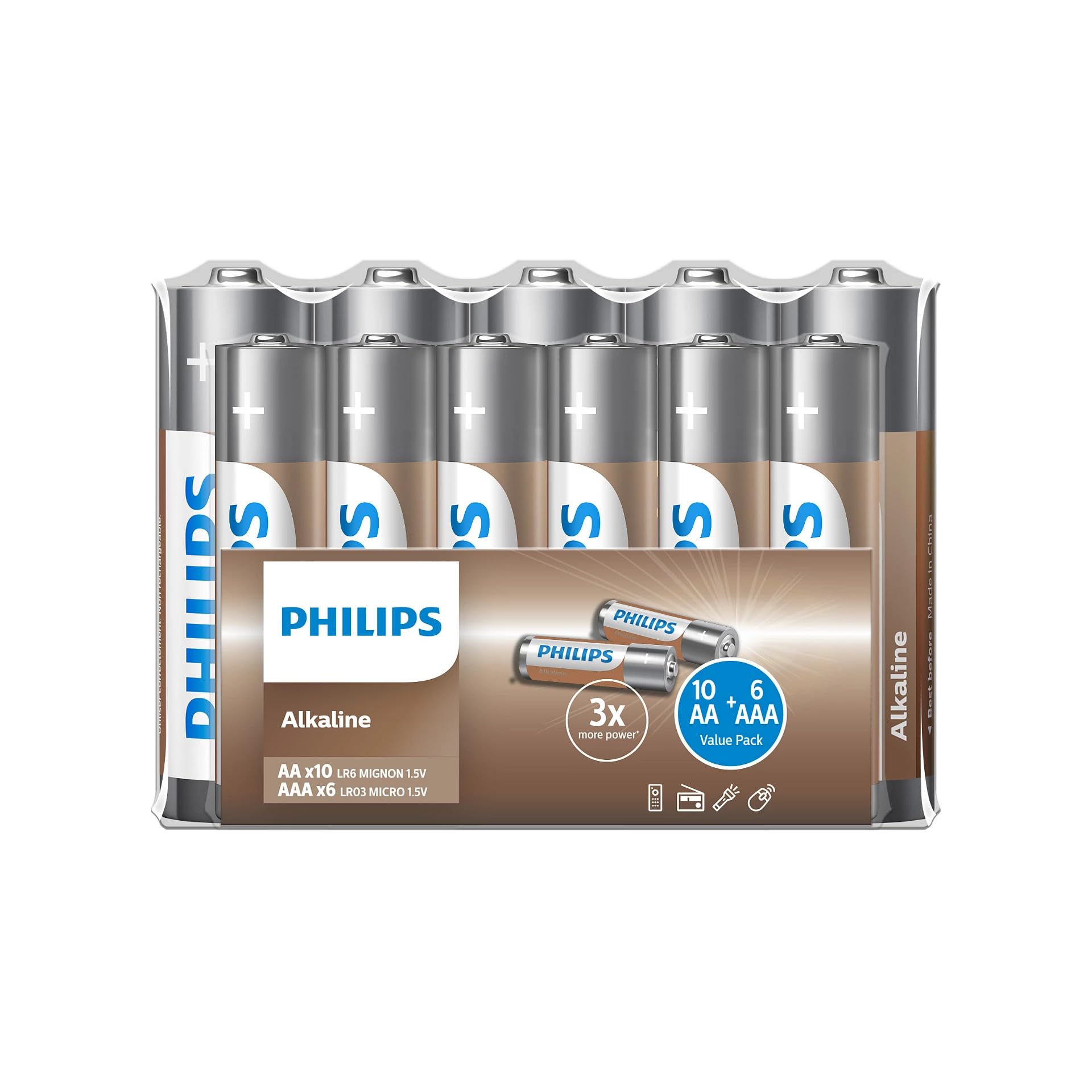PHILIPS LR036A16F/10 Alkalin AA x10 + AAA x6 Folyo Paket (16’lı Folyo Paket)