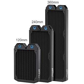 Water Cooling Computer Radiator, 12 Pipe Thick Copper Heat Exchanger Liquid Cooling Radiator G1/4 Thread Heat Row Sink 360mm for CPU PC Laser Water Cool System DC12V Black