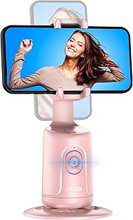 Auto Tracking Phone Holder, Auto Face Tracking Tripod, Portable All-in-one Smart Selfie Stick 360 Rotation Fast Face & Object Tracking Cameraman Robot Mount for Phone Video Vlog Live Streaming(Pink)