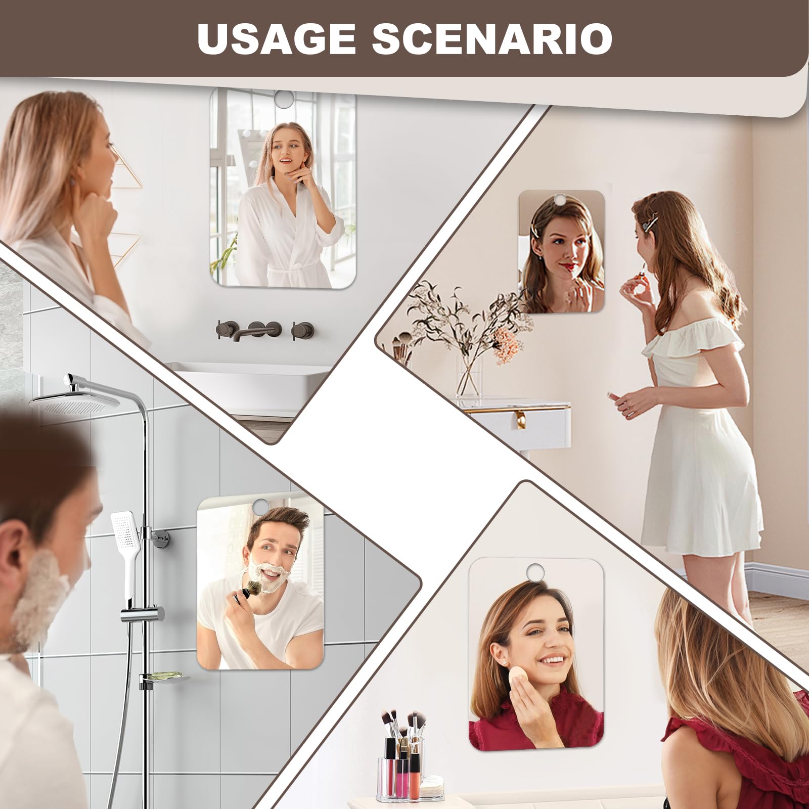 Shower Mirror Fogless for Shaving Anti-Fog Frameless Wall Hanging Makeup,10.31" L x 7.87" W,Gainsboro — view 7
