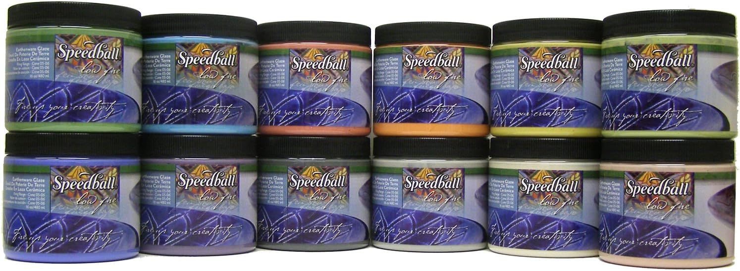 Speedball 004052 Earthenware Deluxe Pack Glaze, 16 oz, 12-Pack, Multicolor