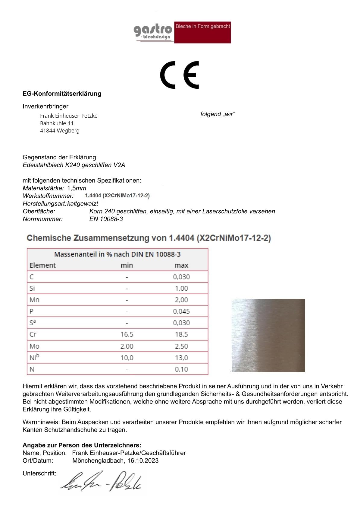 Edelstahl Winkelprofil V4A Länge 2500 mm Schenkel 25 x 25 mm Edelstahl Kantenschutz Wst.1.4404 Edelstahl Winkeleisen Eckschutzprofil Kantenschutzprofil niro Winkel