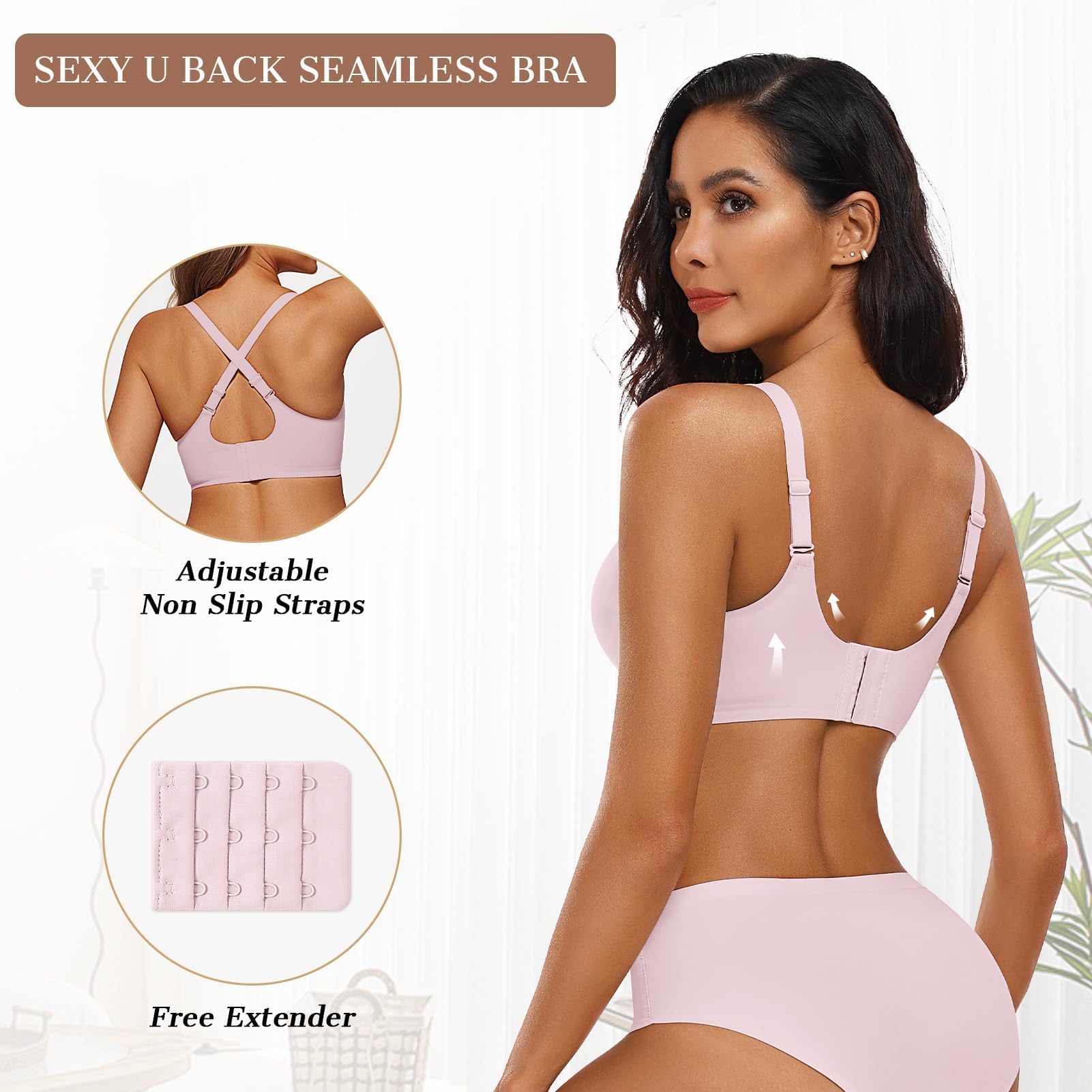 OEAK Drahtlose Damen-BHs, Push-Up-Unterstützung, volle Abdeckung, ohne Bügel, bequem, nahtlos, T-Shirt-BHs, Pink, small