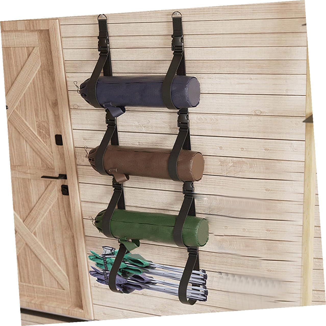 VALICLUD 2pcs Adjustable Wall Storage Straps with Buckles for Garage and Camping Chair Hanging, Foldable Wall-mounted Storage Rack for Organizing Tools and Equipment