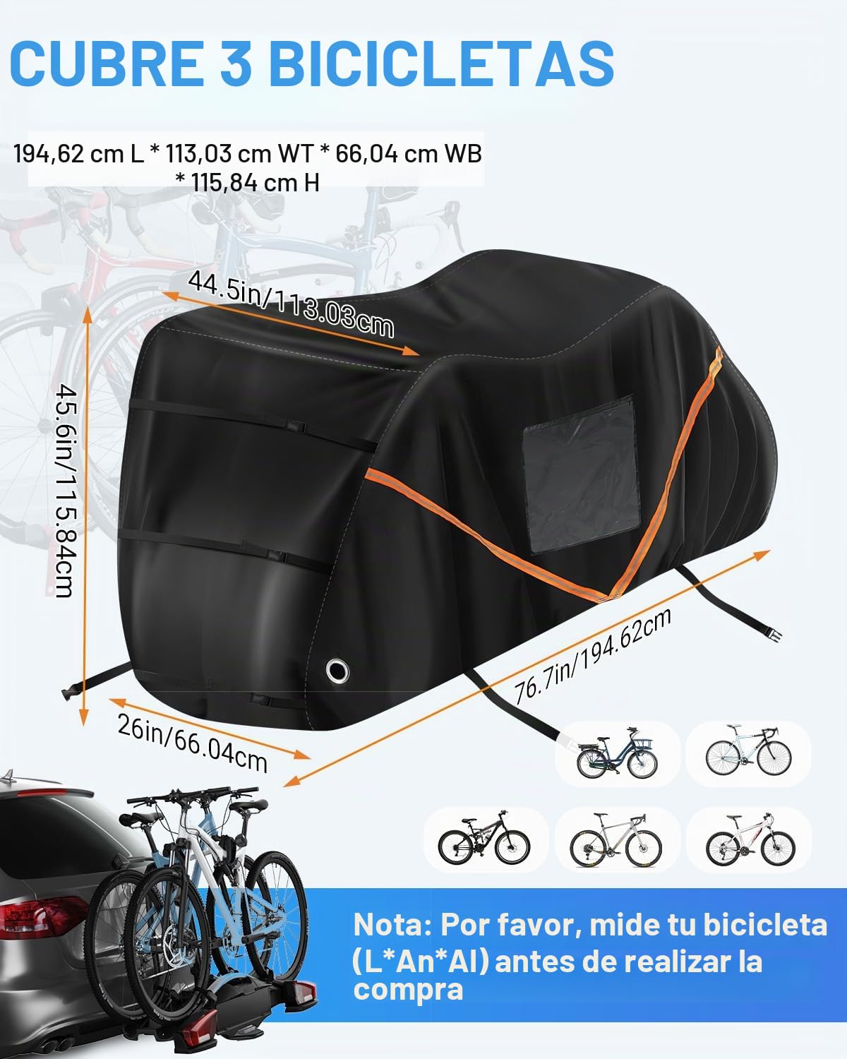 SUPAREE Funda Bicicleta Impermeable Funda para Bicicleta Transporte Funda Exterior 3 Bicis 420D Oxford Resistente pour Autocaravana Coche Viaje