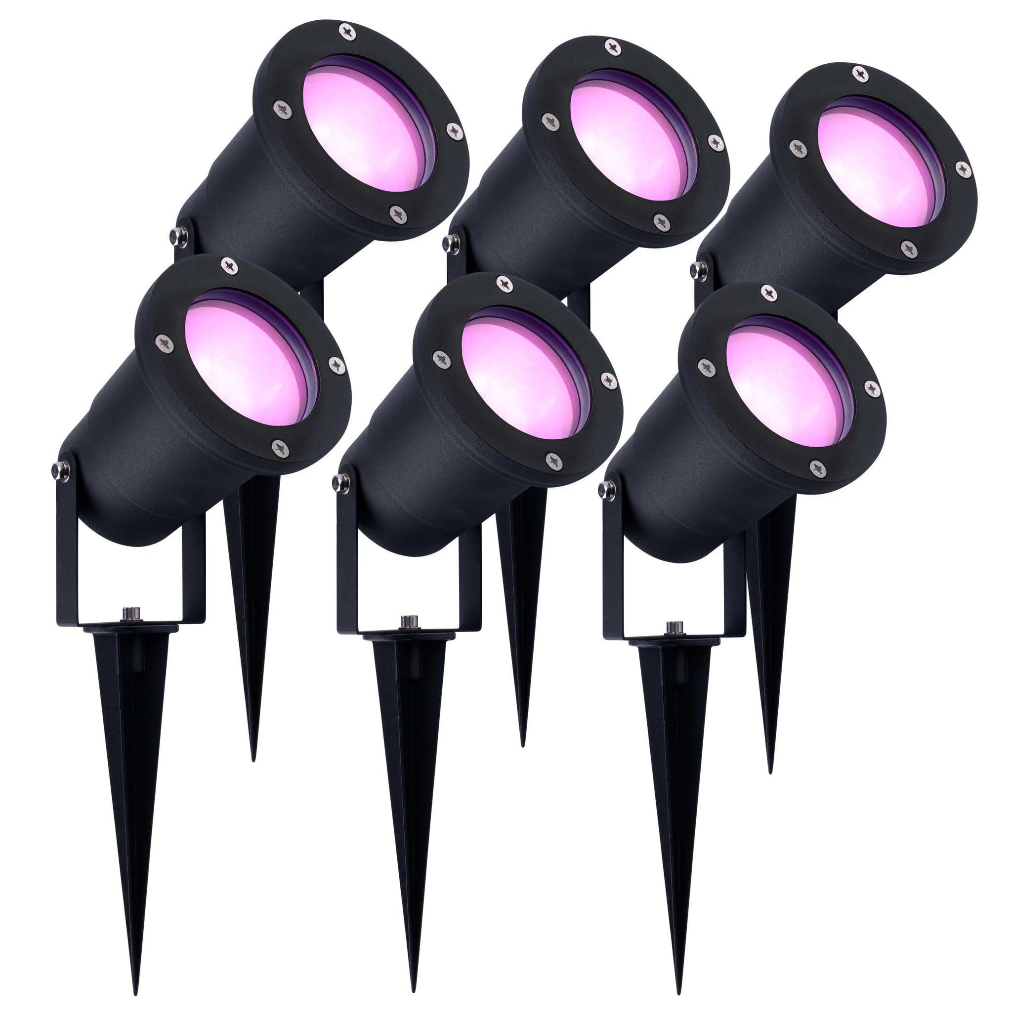 Ledvion Black, Smart - 6X Smart Wifi Led Spike Spotlights, Aluminium, Ip65, 5W, Rgbww, 1M Cable, Led Spotlight, Outdoor Led Garden Light