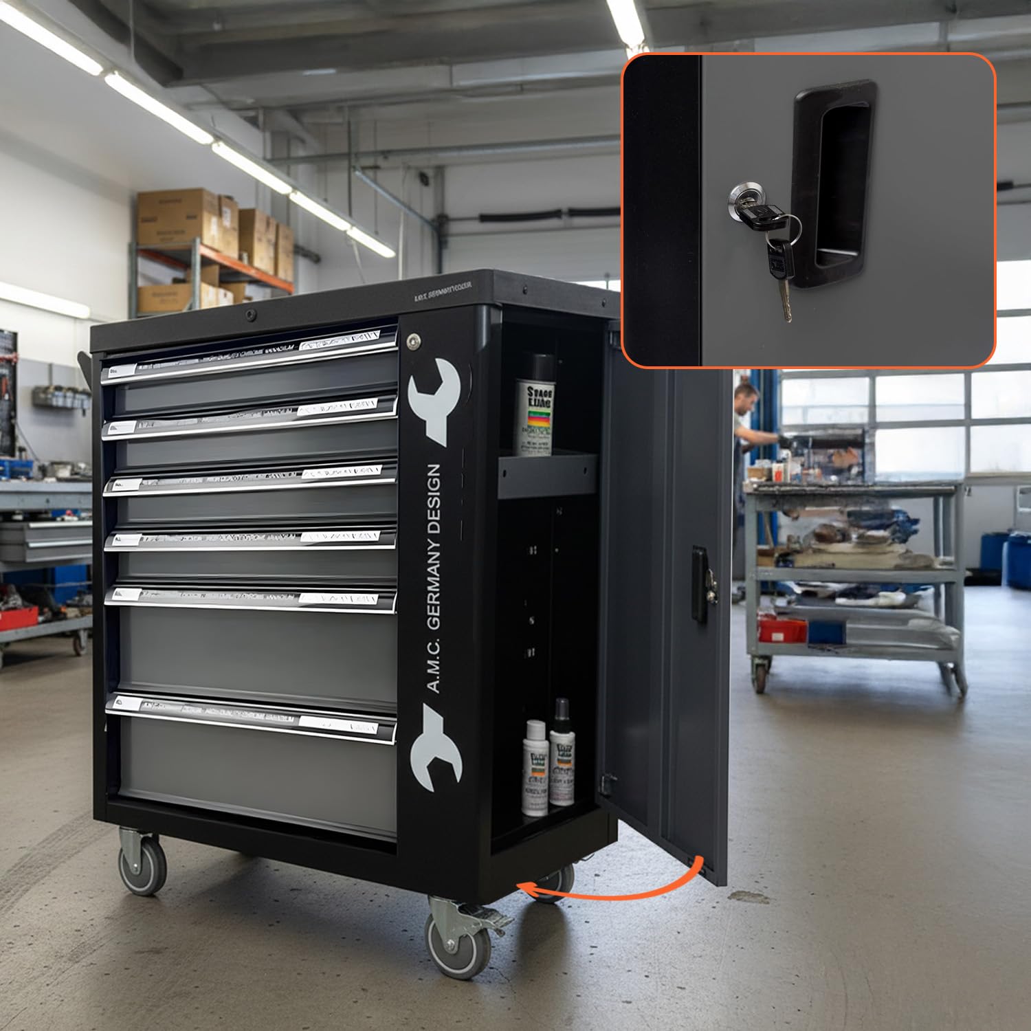 Avilia - Carrello Porta Attrezzi da Officina con 6 Cassetti e 1000 Utensili in Acciaio al Cromo Vanadio per Uso Professionale e Fai da Te