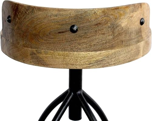 Miniatura 5 de Benzara Taburete ajustable de altura de barra giratoria de estilo industrial con respaldo, marrón y negro