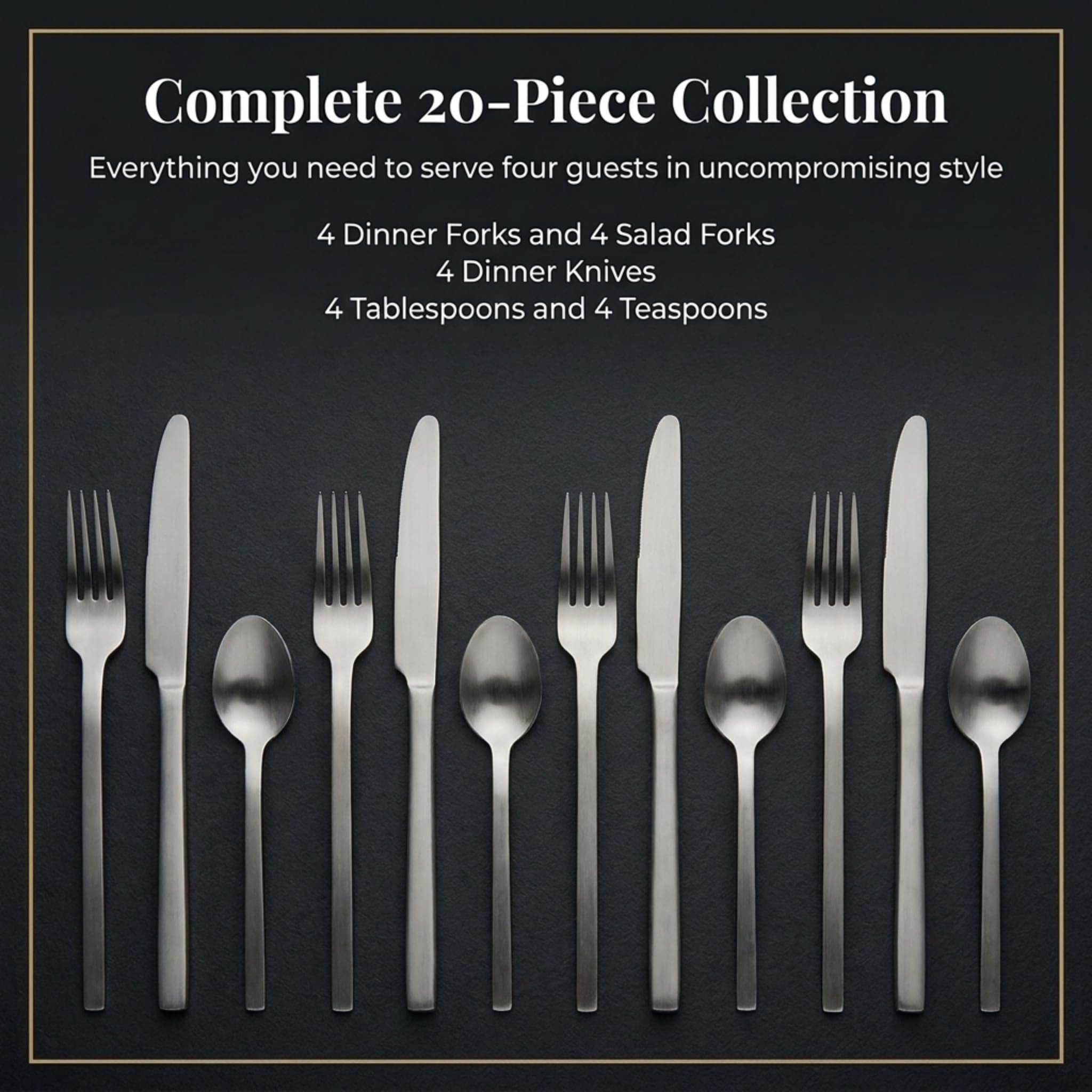 Godinger 20‑Piece Stainless Steel Silverware Set, Flatware Utensil Set for 4, Atlas, Silver Matte, 18/0 — Amazon image 7