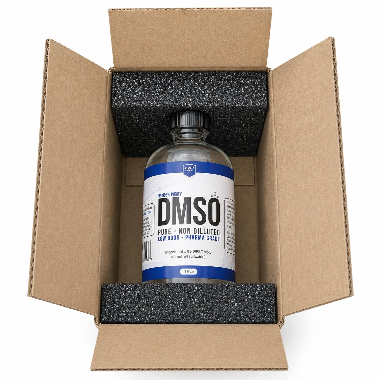 DMSO Liquid 99.9% Pure Low Odor, 8 oz Glass Bottle, Dimethyl Sulfoxide