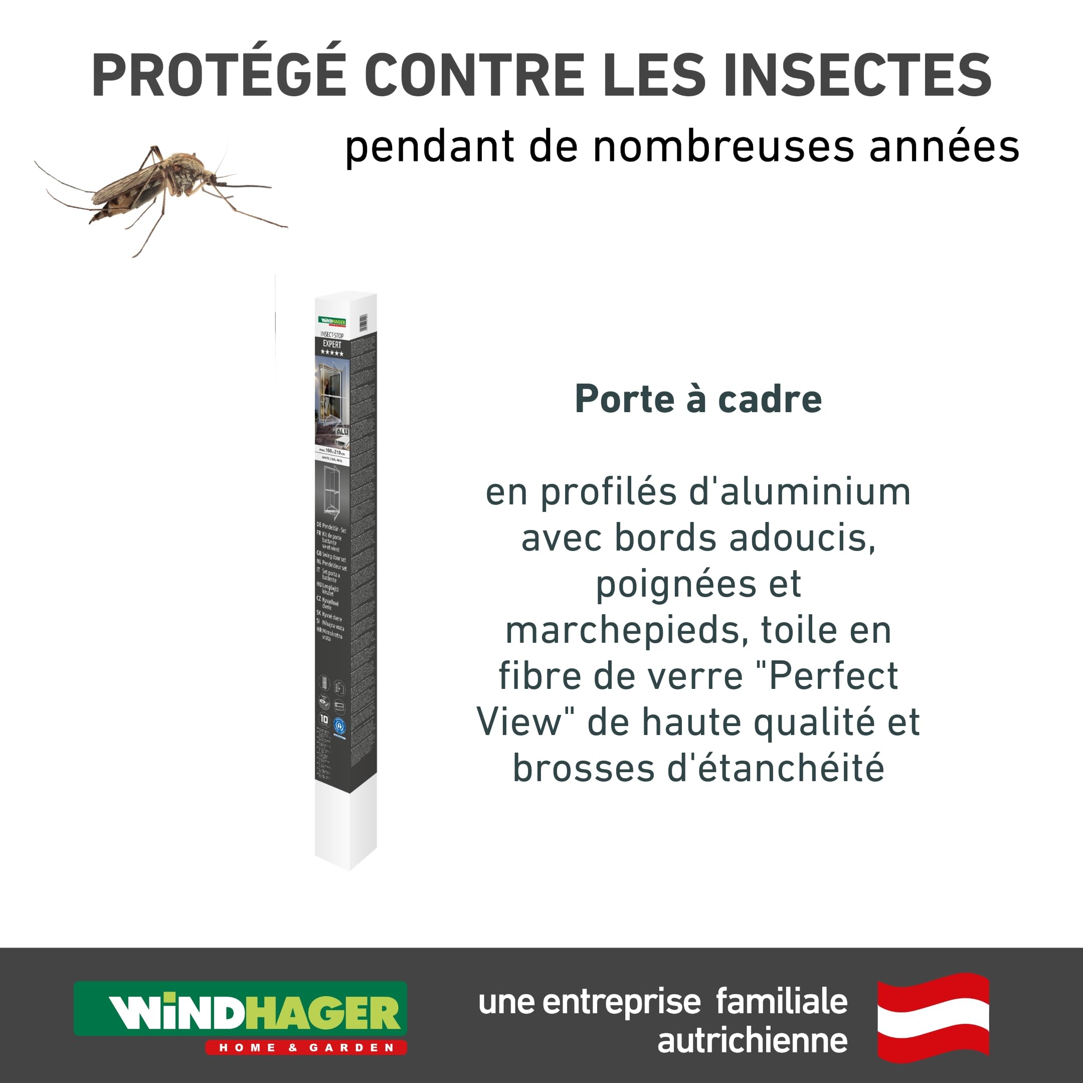 Windhager EXPERT 03241 Moustiquaire de porte battante pour porte battante, moustiquaire de porte, cadre tendu, 100 x 210 cm, anthracite