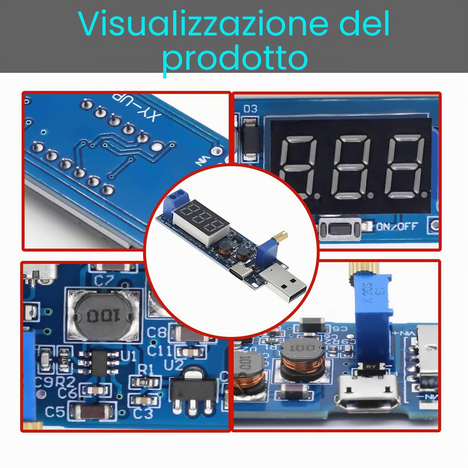 3 moduli DC Step Up Down Power Supply, USB 5 V fino a 3,3 V/9 V, 12 V, 24 V, modulo Boost Buck Converter regolabile, Step Up Converter (tipo C)