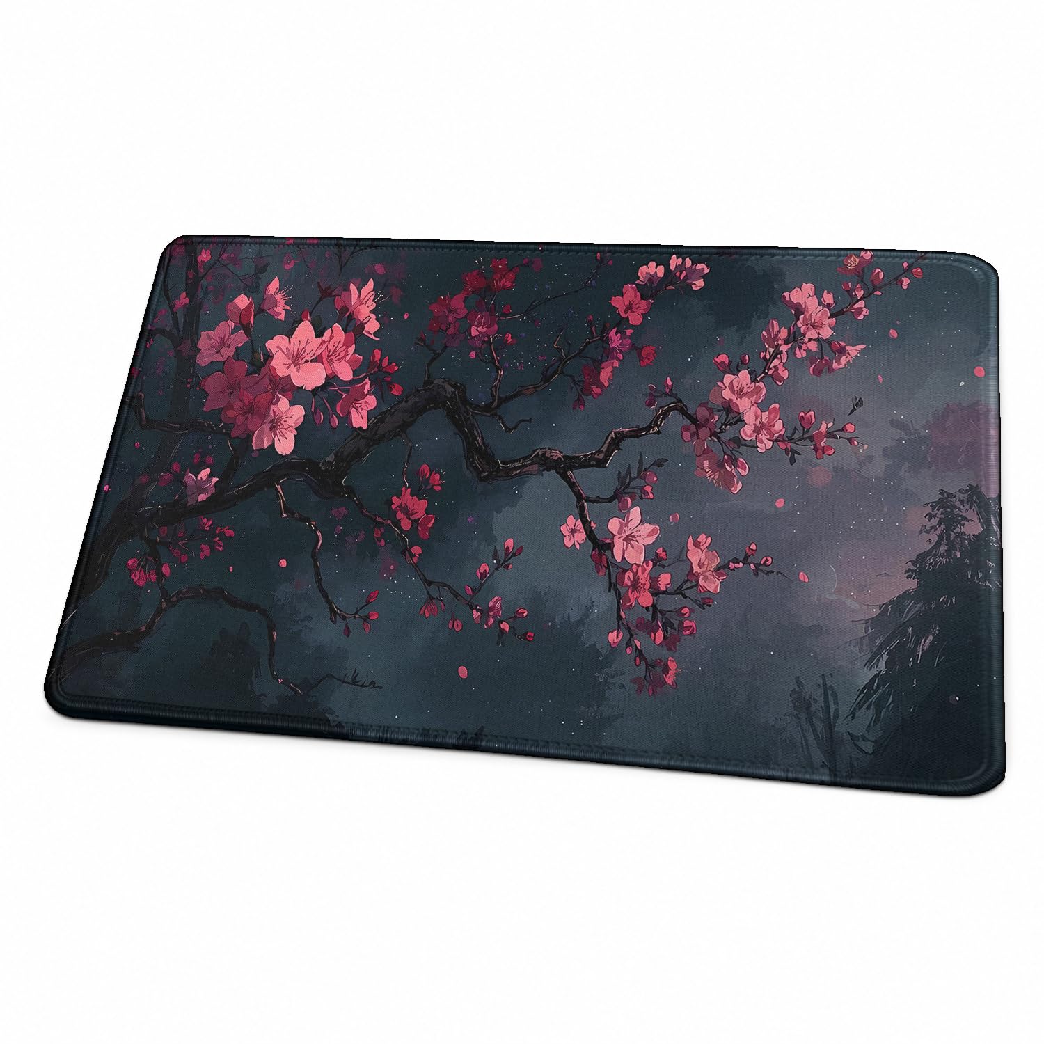 MTG Playmat, TCG Playmat with Zones, Stitched Edges Non-slip Rubber Base Game Mat, Trading Card Game Playmats Size 24" x 14" with Storage Bag (Cherry blossoms No Zones)