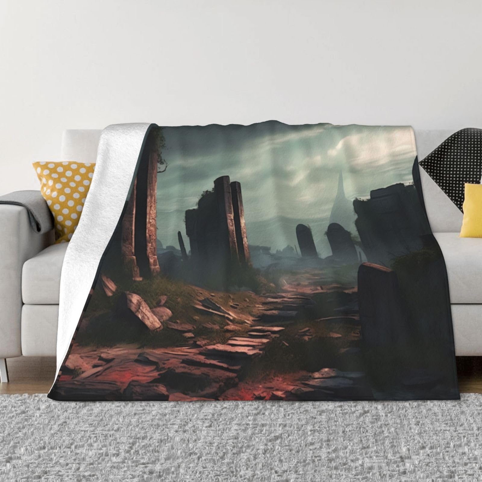 Couverture polaire imprimée ruines flanelle douce idée cadeau maison lit