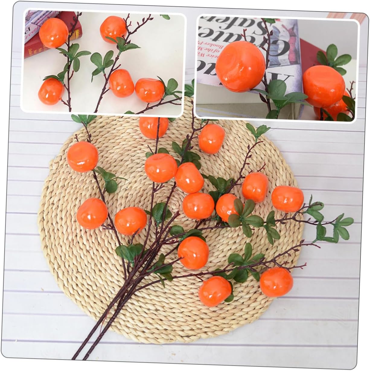Cabilock Lifelike Artificial Orange Branch Decor for Home Vivid Faux Fruit Centerpiece for Christmas Thanksgiving and Weddings for Kitchen and Living Room Decoration