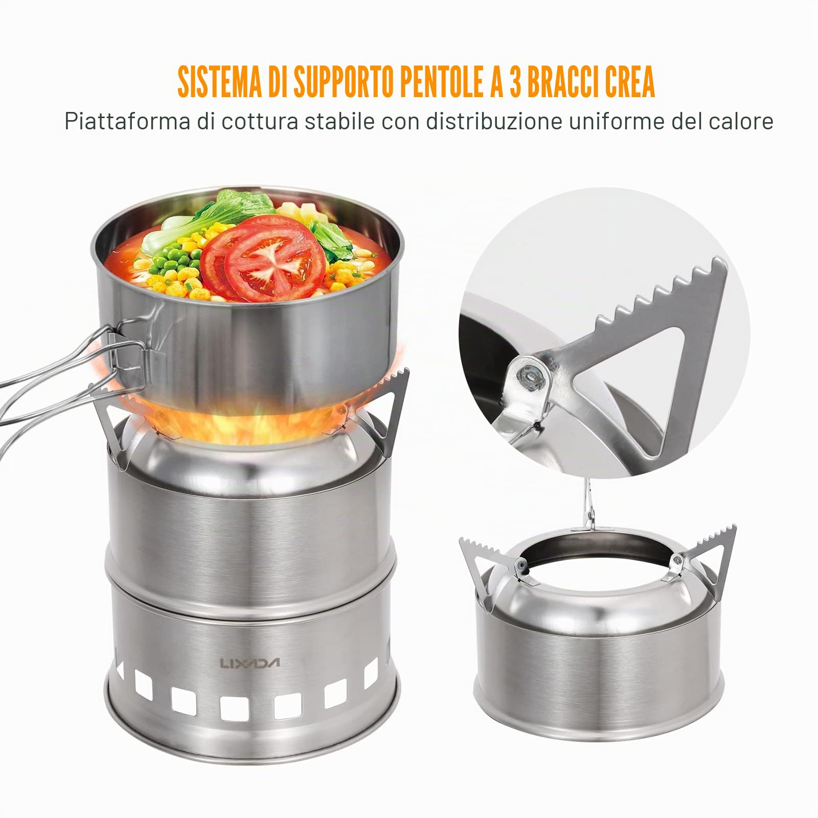 Lixada Stufa Portatile in acciaio inox a legna leggera per Cucinare all'aperto Picnic barbecue Camping