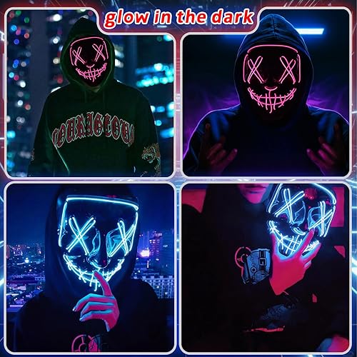 Miniatura 4 de KaTiSeMo Máscara de Halloween con luz LED, máscara de purga de Halloween con 4 modos de iluminación, máscara de grito aterrador para festivales y