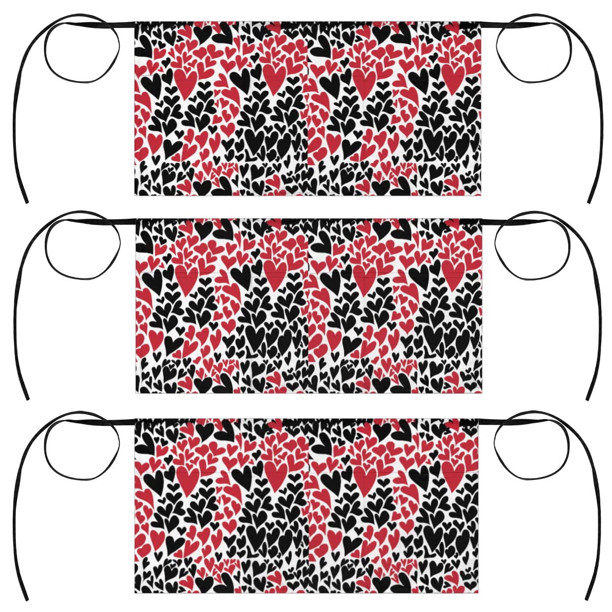 bisibuy Heart Red Black 3 Pack Server Aprons with 3 Pockets, Family Love Waitress Waiter Wasit Apron for Women Men Restaurant Bistro Cafe Bars Half Aprons Waitress Server Accessories
