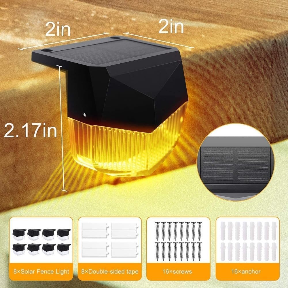 Solar Fence Light Step Light Color Change Plus Warm Light Light Control Decorative Fence Atmosphere Night Light Outdoor Fence Solar Lights for Step, Railing, Wall, Pool Side LED Waterproof
