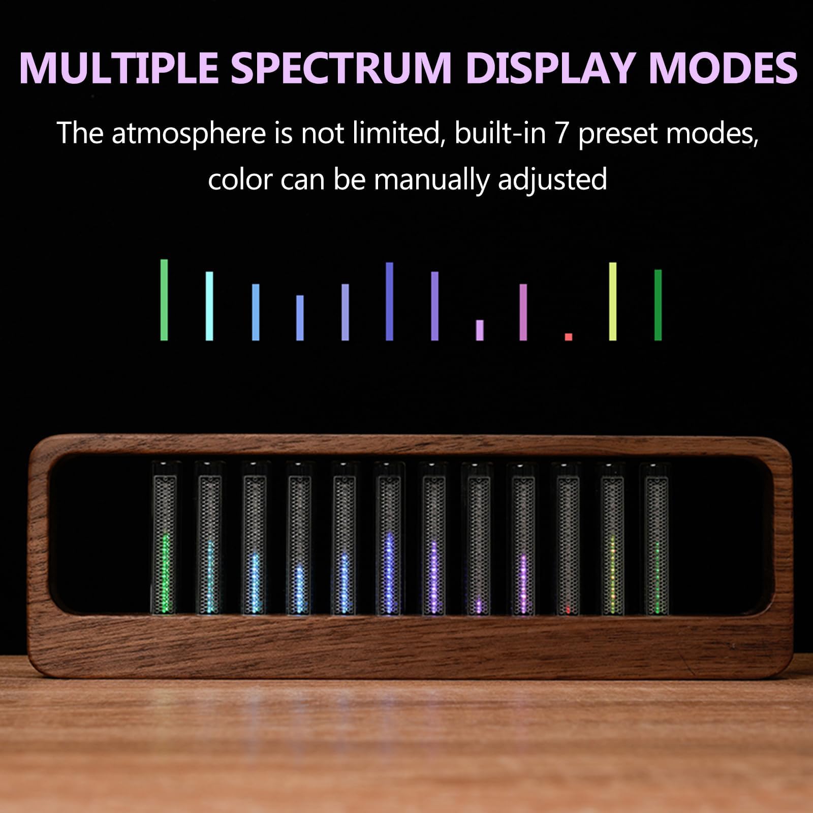 Display a LED per spettro musicale, analizzatore di spettro audio, 7 modalità preimpostate, colore regolabile, 12 tubi Nixie, modalità dinamica per studio di gioco