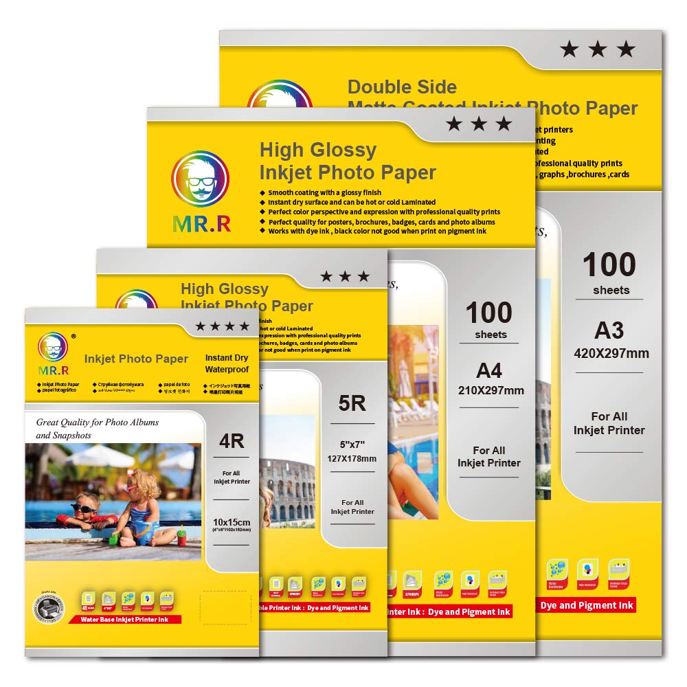 MR.R Double Side Glossy Coated 160gsm Inkjet Photo Paper A4 210 x 297mm 50 Sheets Per Pack for Epson HP Brother Inkjet Printers