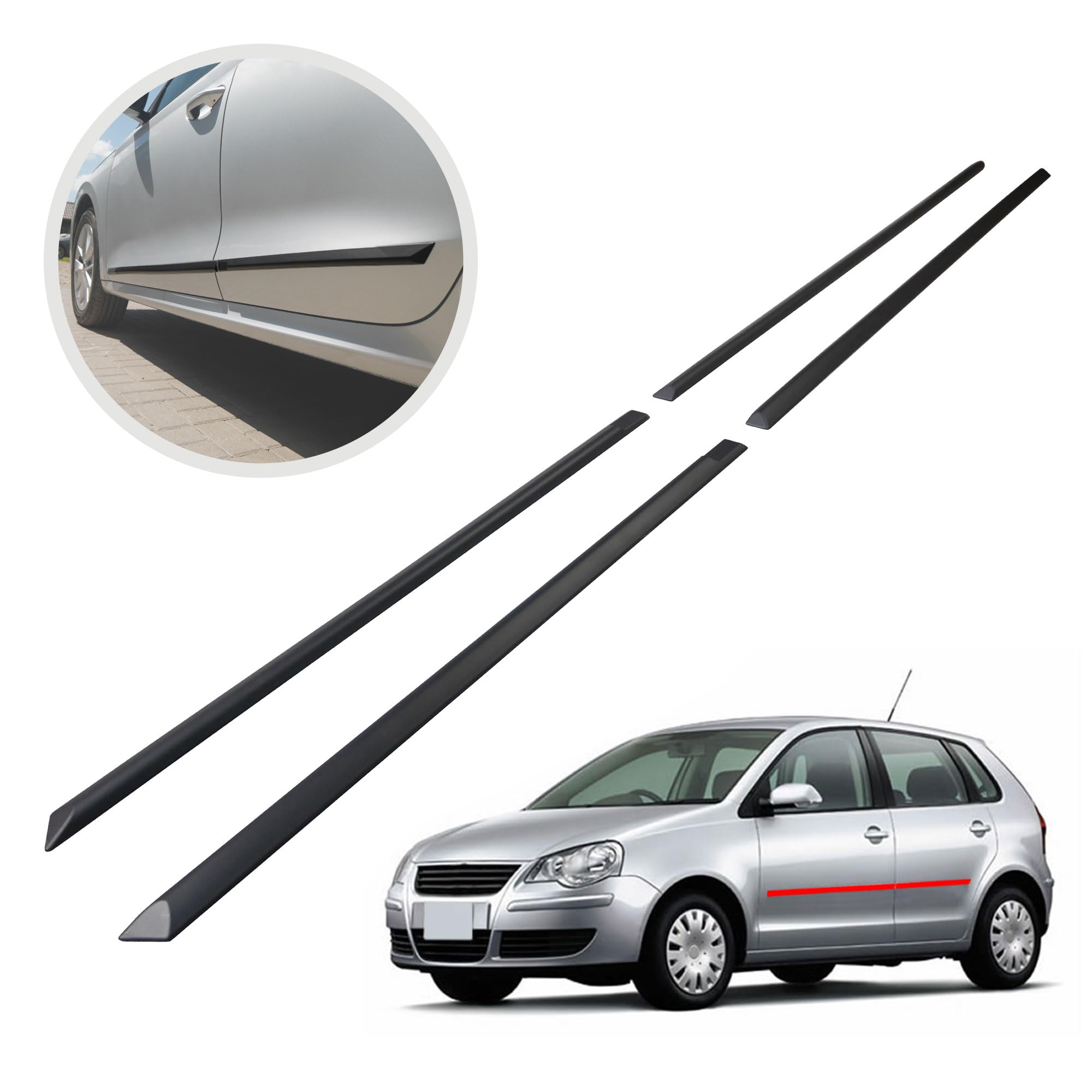 CHROMEMASTER | Listwy boczne drzwi | Kompatybilne z VW Polo 5 Drzwi Hatchback 2001-2009 | Poliuretan, Kolor Czarny | Listwy Boczne Zabezpieczają Drzwi Samochodu Przed Uszkodzeniem