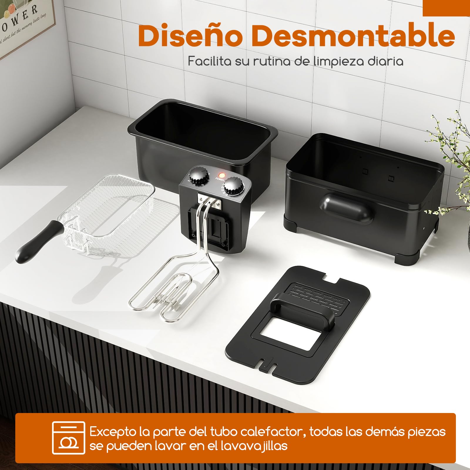 COSTWAY Freidora Aceite 3L, 2000W, Freidora Eléctrica, Tapa con Ventana de Visualización, Temperatura Ajustables hasta 190 °C, Cesta de Acero Inoxidable y Tapa con Filtro Anti-Olores