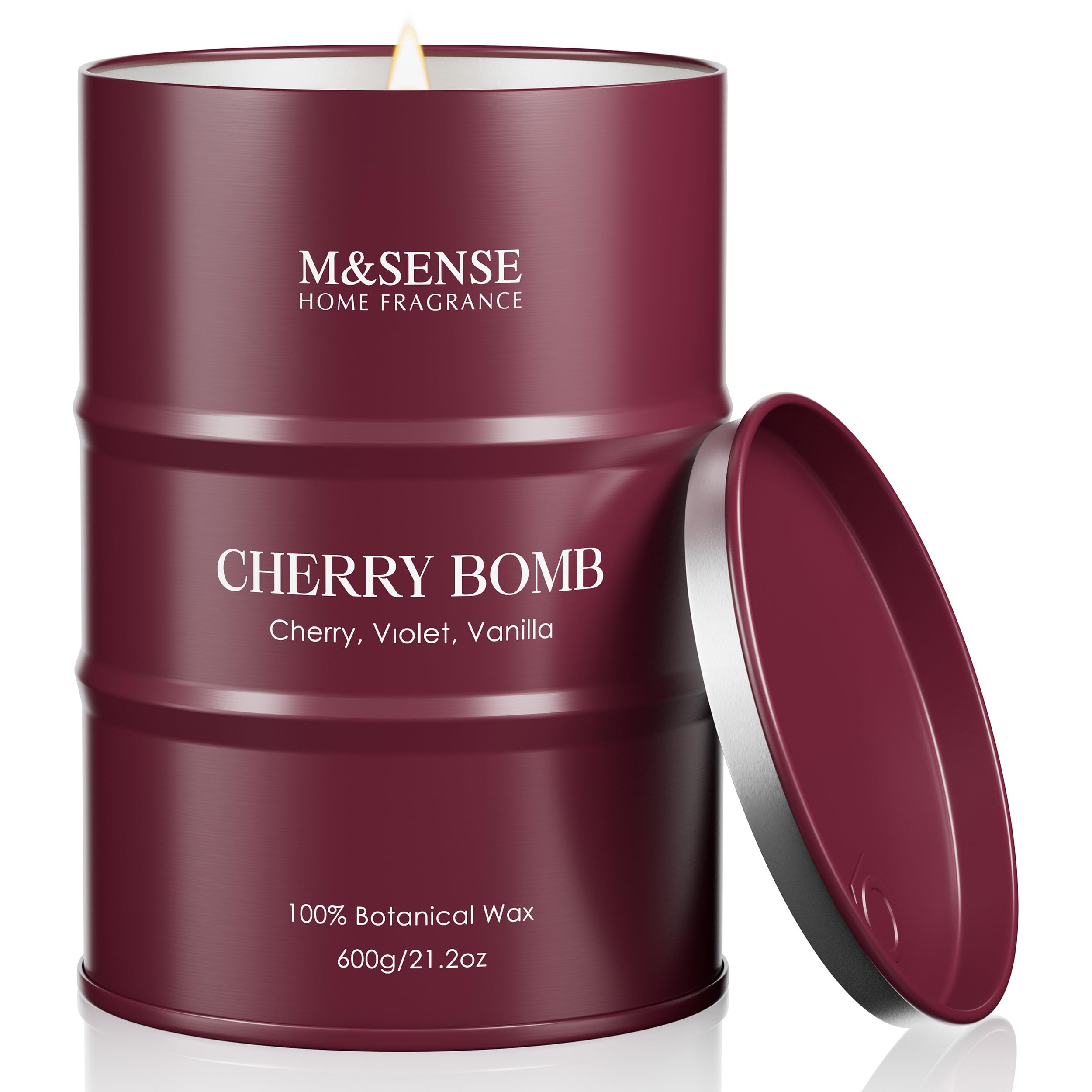 M&SENSE Cherry Bomb Scented Candle, Large 600g Organic Soy Wax, Up to 120 Hours Burn Time, Delicate and Soothing Home Candle, Sweet Aromatherapy Gift for Women and Men, Soft Ambiance and Relaxation