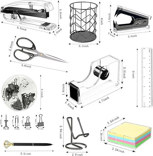 Miniatura 2 de Accesorios de escritorio de oficina, grapadora acrílica, removedor de grapas, soporte para cinta, soporte para bolígrafo, bolígrafo, tijera, clips