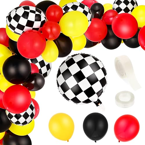 Sumind Guirnalda de globos de 121 piezas para fiestas de cumpleaños de autos de carreras, decoración de fiesta de cumpleaños temática de autos de