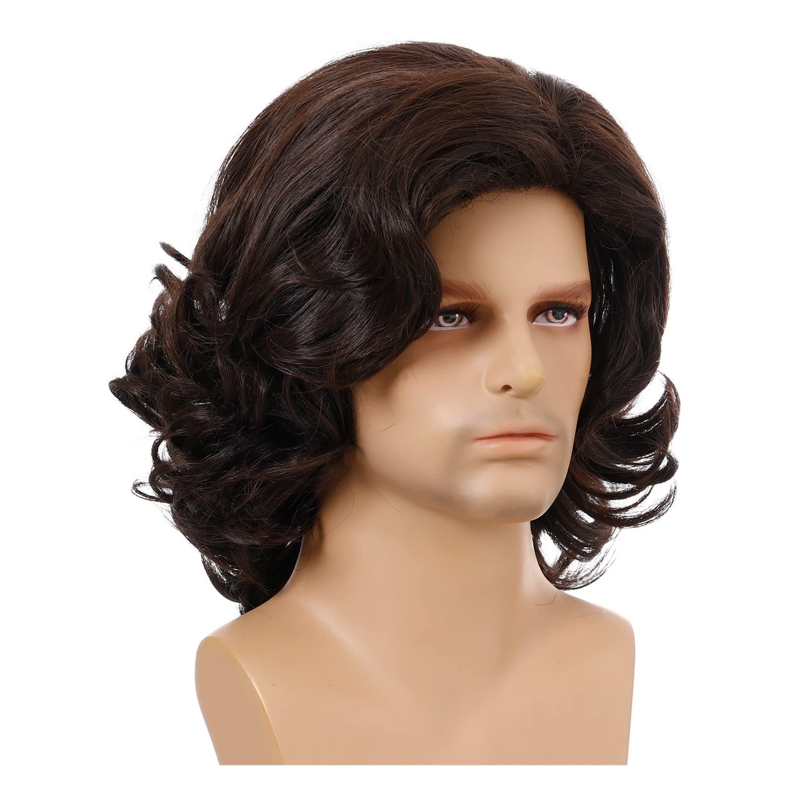 Parrucche Capelli Corti Ricci Sintetici Parrucche Marrone Scuro Naturali Cosplay Quotidiano USA Parrucche in Fibra Parrucca