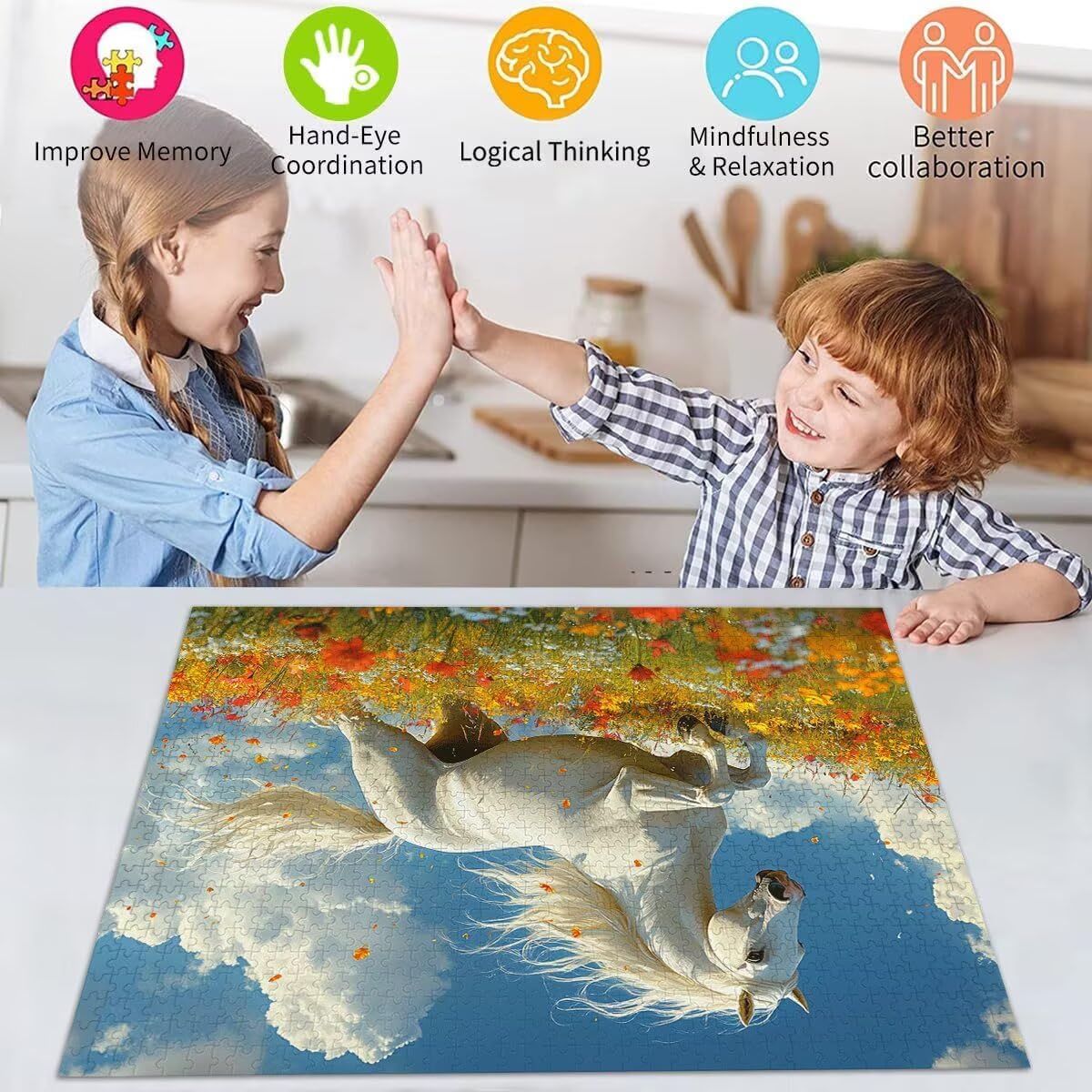 Puzzle Erwachsene 2000 Teile Pferd Blume Educa Jigsaw für Kinder ab 8 Jahren Mädchen Jungen, Erwachsene Impossible Klassische Puzzles Schwer, Anspruchsvoll Spielspaß, Als Geschenke 70x99cm t-630