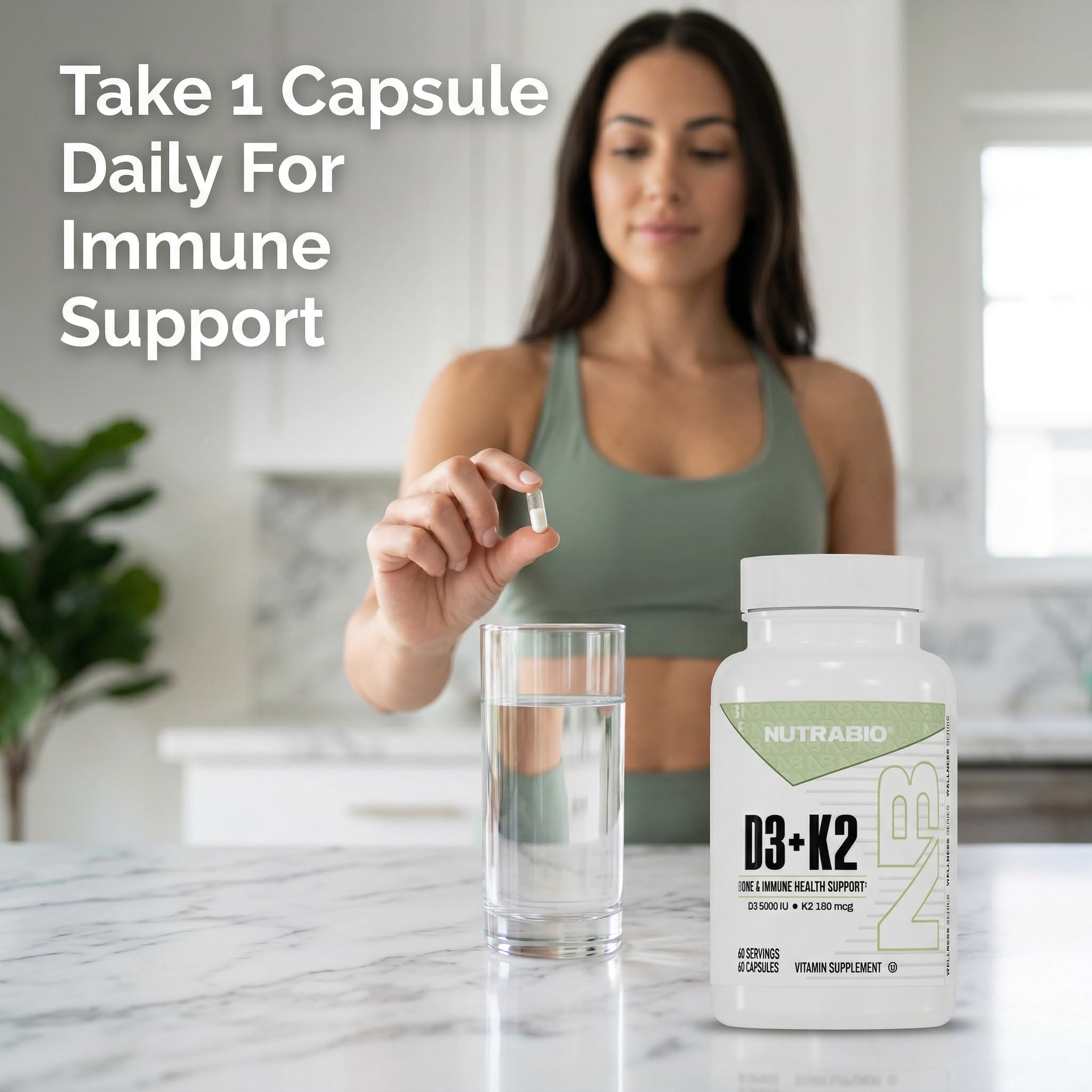 NutraBio Vitamin D3 K2 | 5000 IU D3 as Cholecalciferol with Vitamin K2 as MENA-Q MK7 (180mcg) | Support Bone and Heart Health | Non-GMO, Gluten Free, Lactose Free | 60 Vegetable Capsules — Amazon image 4